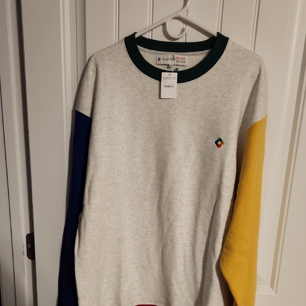Google Men's Crewneck Sweater - Gray, Blue, Yellow, Green